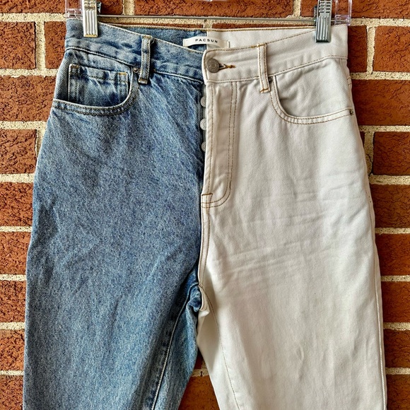 High Rise Half Blue Half White Denim Straight Women's Jeans, Size 26 - Picture 3 of 8